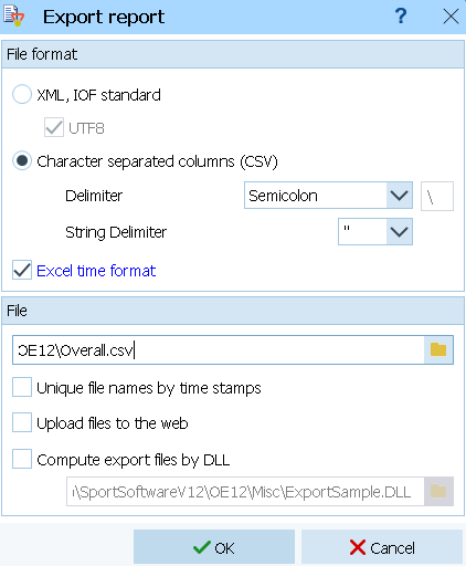 Export dialog options. Pick '.csv' format.