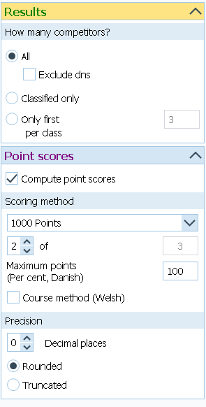 Example of the configuration of a point-based overall result using 1000-point formula. The best 2 out of 3 stages are used.